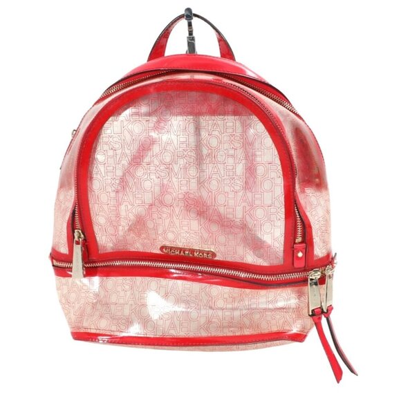 Michael Kors Medium Rhea Clear Zip Backpack Translucent Red Trim Logo MSRP $228 - Picture 1 of 8